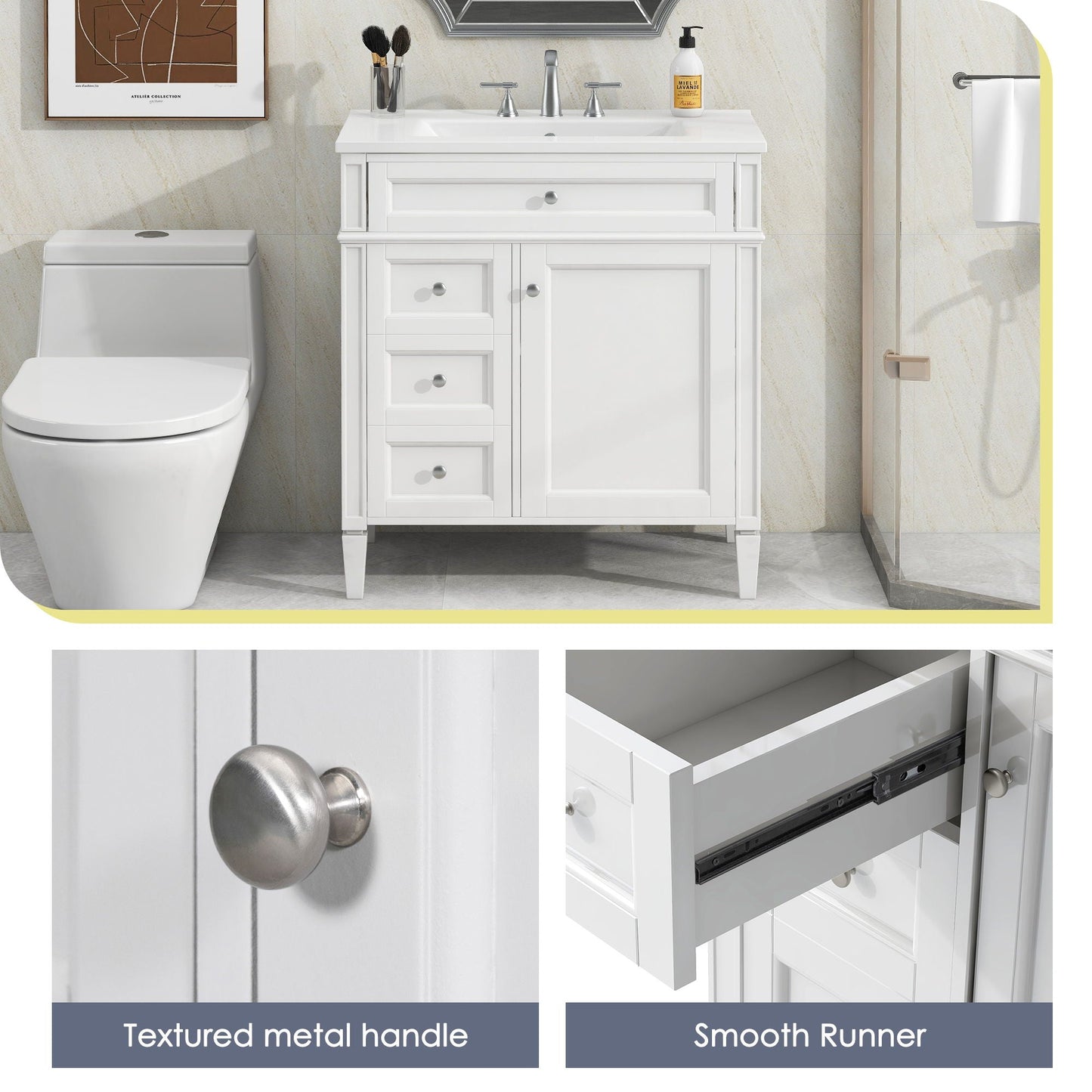 Bathroom vanity with top sink, white wood modern storage cabinet with 2 drawers HouseOfZazla on Tampa Home & Garden Store