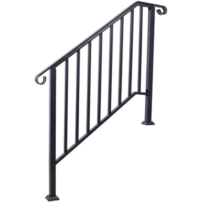 Outdoor stair handrail in black wrought iron with curling ends and balusters fits 2–3 steps on Tampa Home & Garden Store
