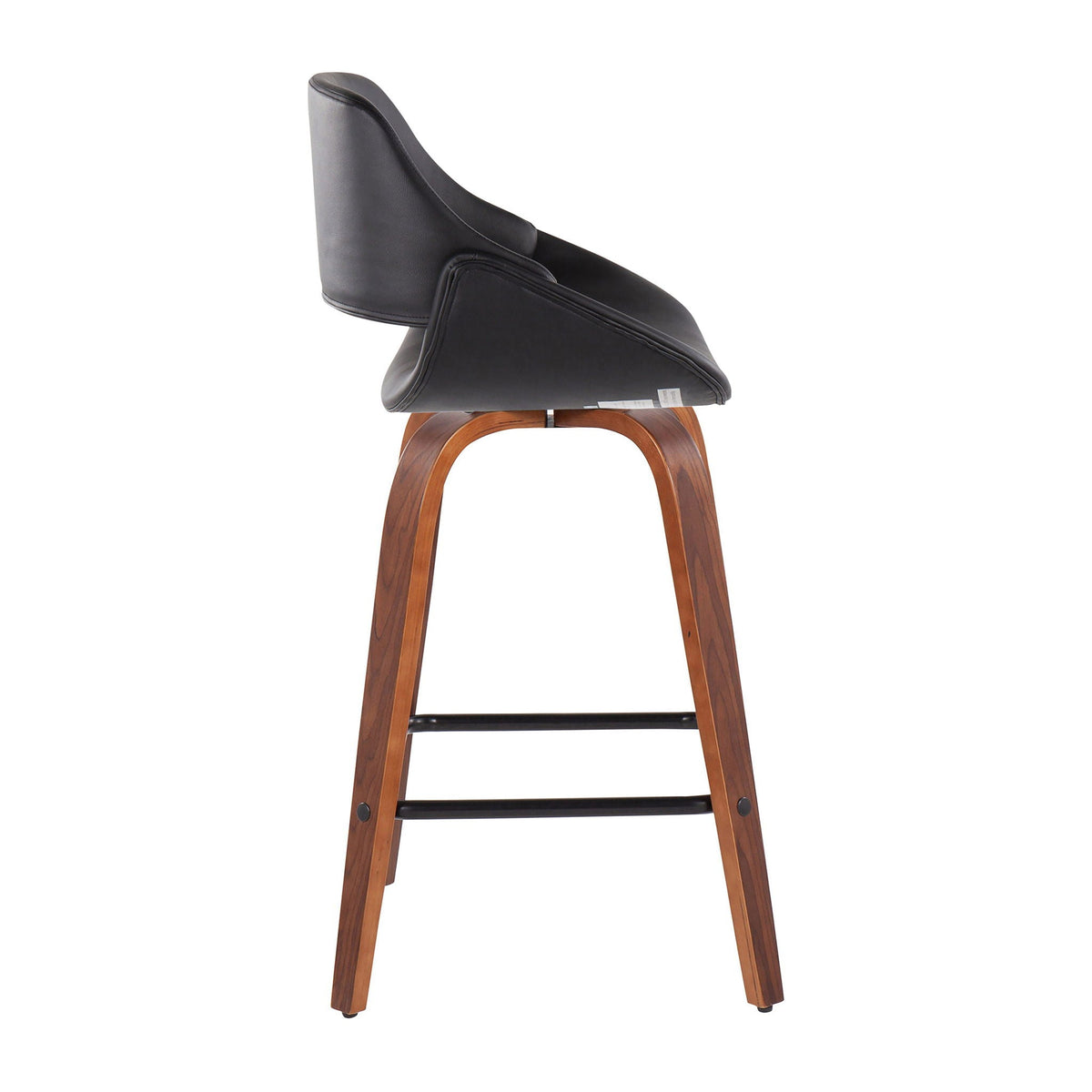Fabrico mid-century counter stools set of 2 in black leather with curved wood legs on Tampa Home & Garden Store
