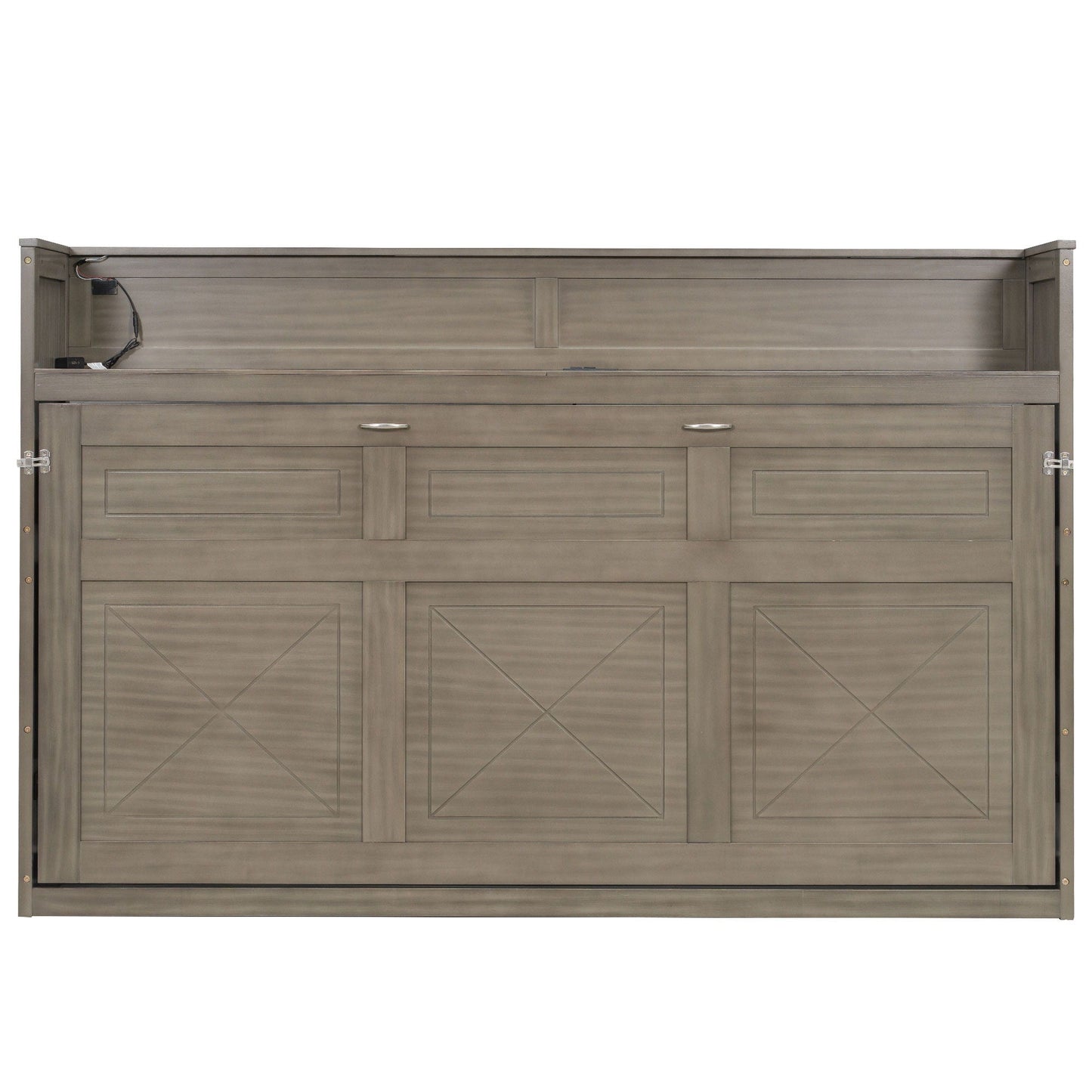 Murphy bed with desk and built-in LED light and USB charging station in gray wood finish on Tampa Home & Garden Store