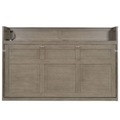 Murphy bed with desk and built-in LED light and USB charging station in gray wood finish on Tampa Home & Garden Store