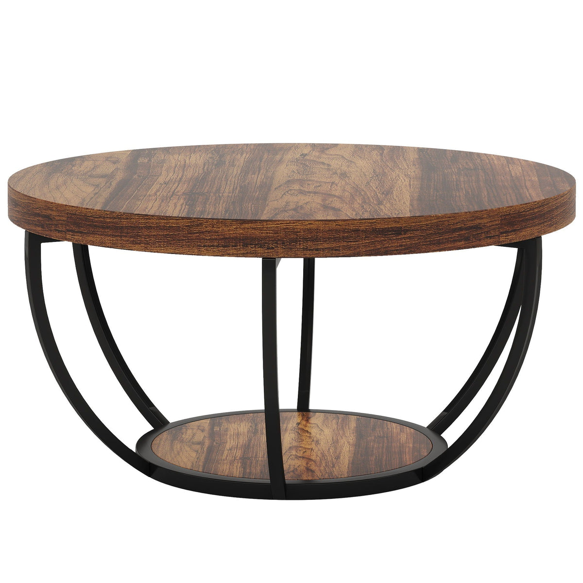 2 Tier Circle Coffee Table with Storage dark brown wood top black metal legs HouseOfZazla on Tampa Home & Garden Store
