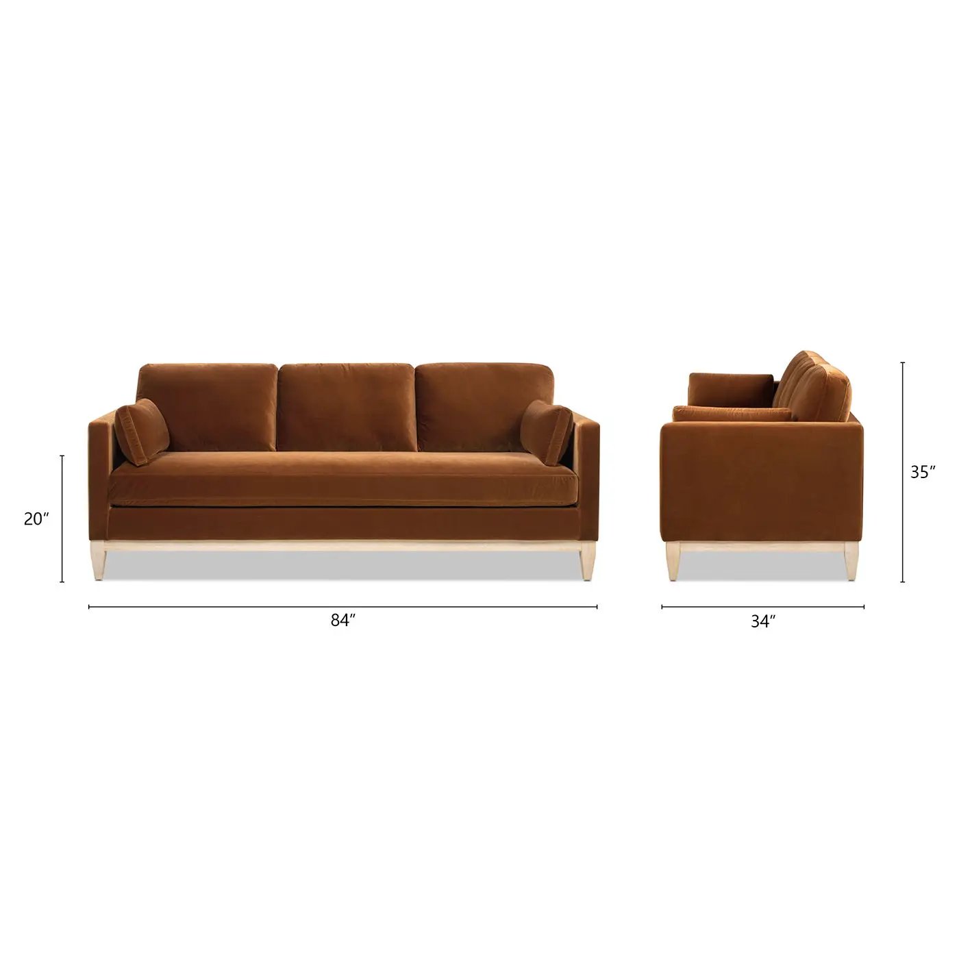 Knox Modern Farmhouse Sofa by Unique Piece Furniture, brown upholstery, light wood legs on Tampa Home & Garden Store