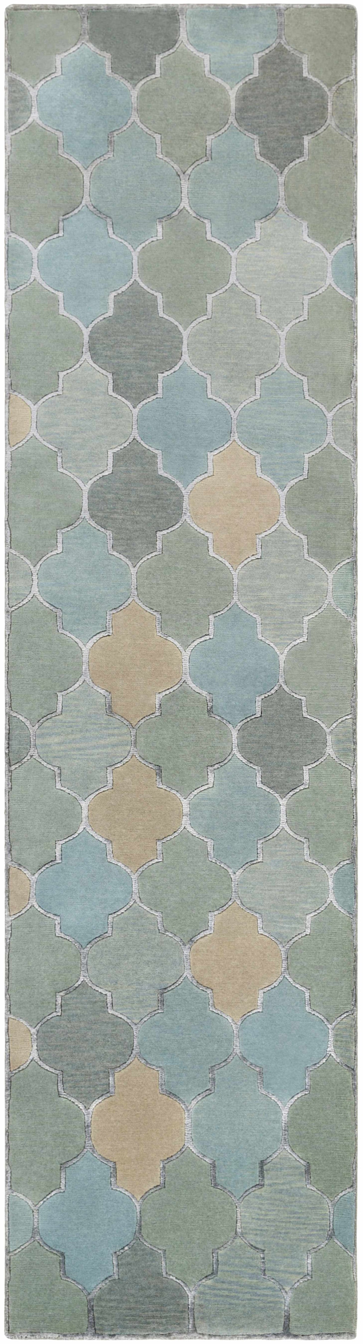 Eads Area Rug by Boutique Rugs pastel trellis pattern in green blue beige rectangular runner on Tampa Home & Garden Store