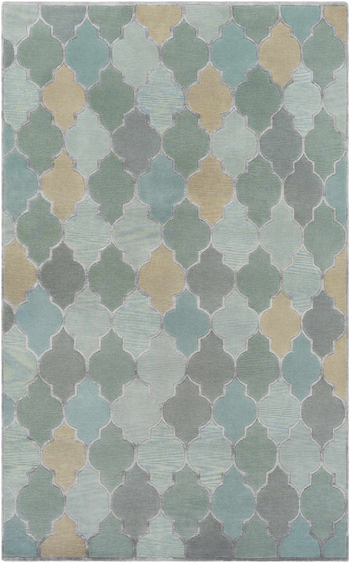 Eads Area Rug by Boutique Rugs, geometric trellis pattern in blue teal gray beige on Tampa Home & Garden Store