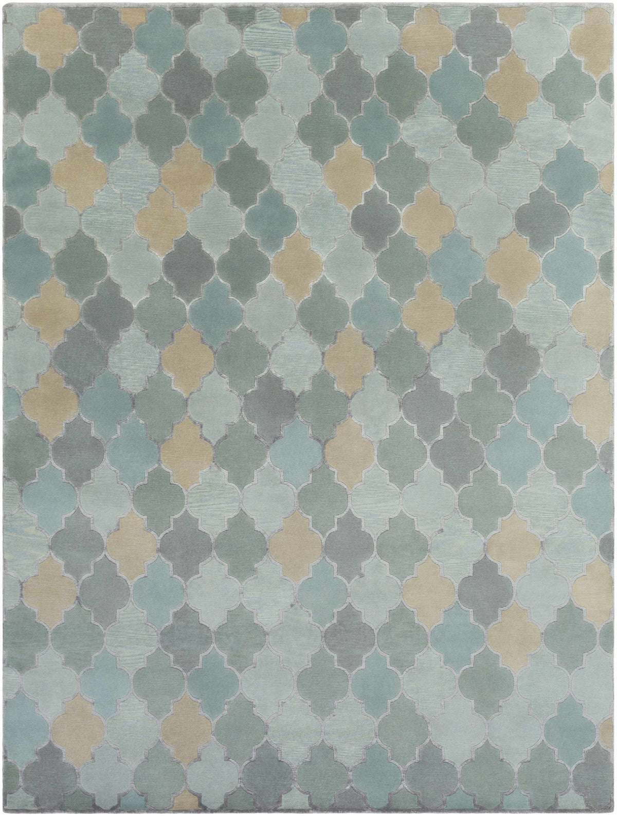 Eads Area Rug - Clearance, Boutique Rugs; quatrefoil trellis in teal, blue and beige on Tampa Home & Garden Store