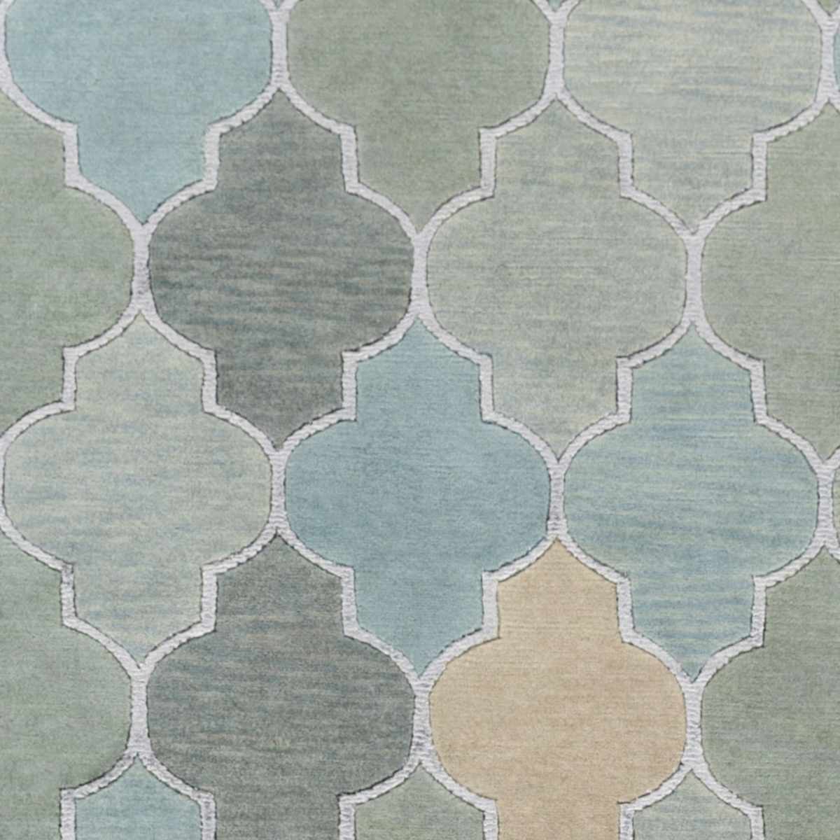 Eads Area Rug by Boutique Rugs in a pastel trellis pattern of blues greens and beige on Tampa Home & Garden Store