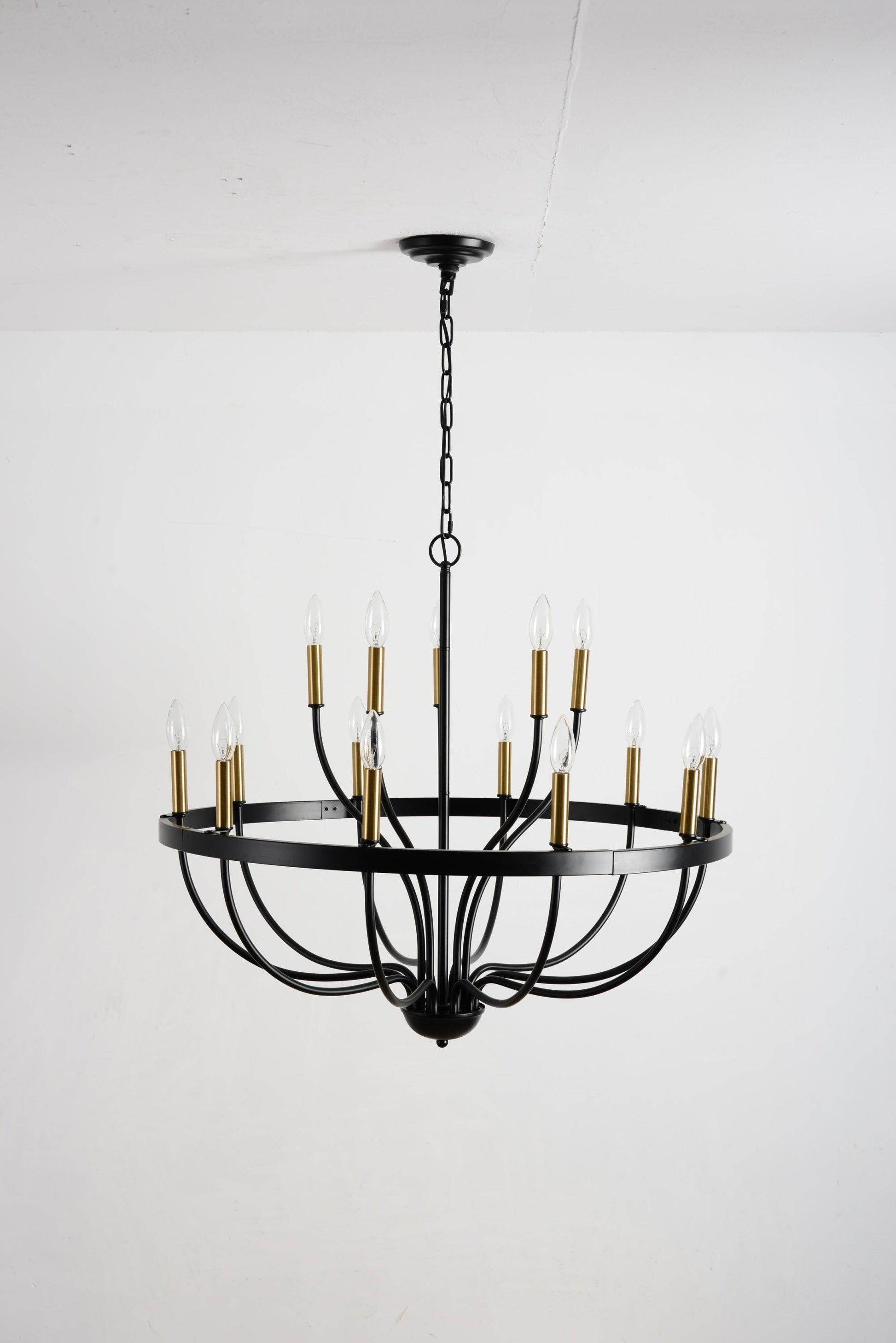 18-Light Iron Chandelier in black with brass candle cups, chain-hung HouseOfZazla on Tampa Home & Garden Store