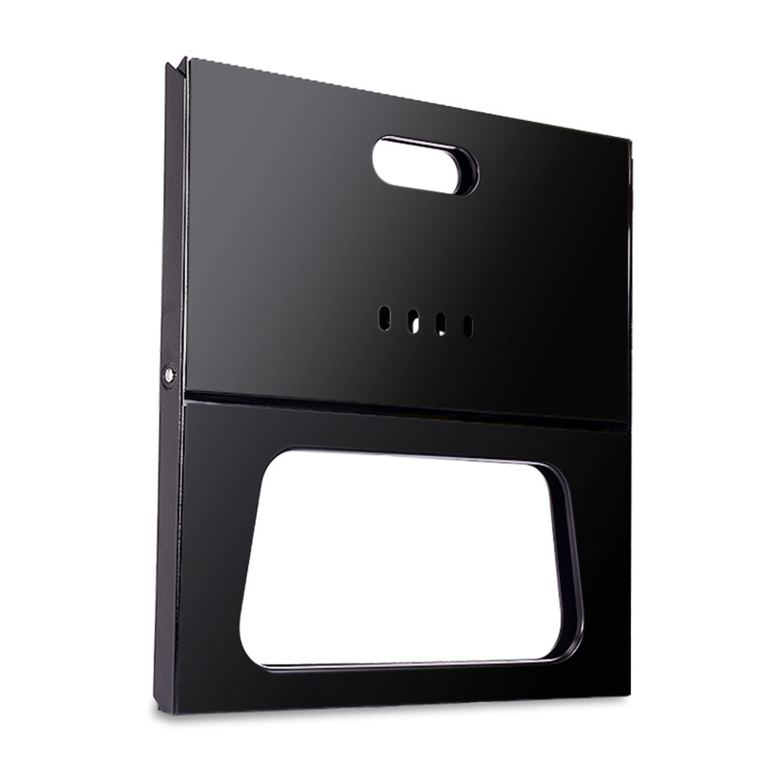 Portable foldable charcoal grill frame in black with handle cutout and vent slots GemGear on Tampa Home & Garden Store