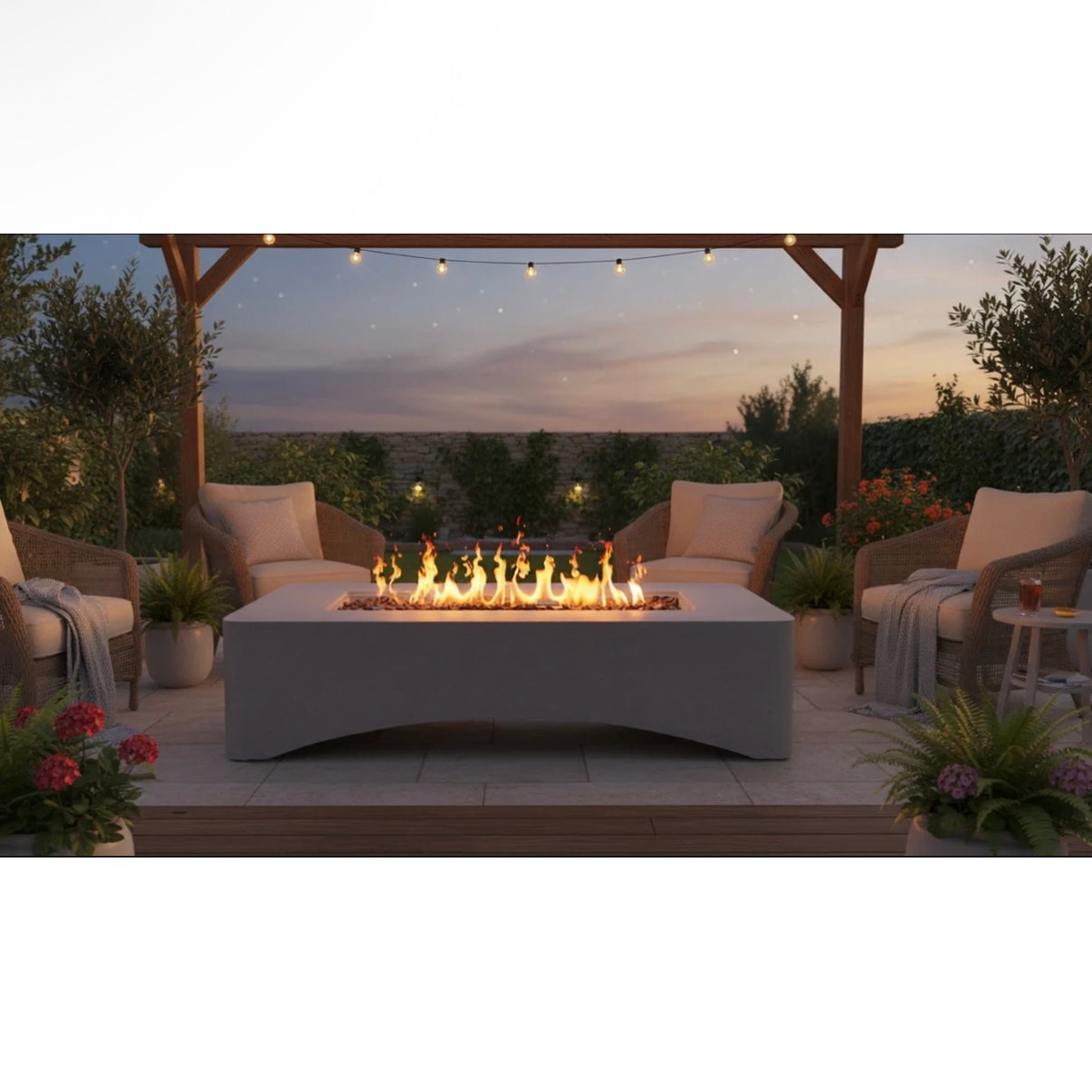 56' Propane Fire Pit Table gray outdoor gas fire pit by HouseOfZazla with seating on Tampa Home & Garden Store