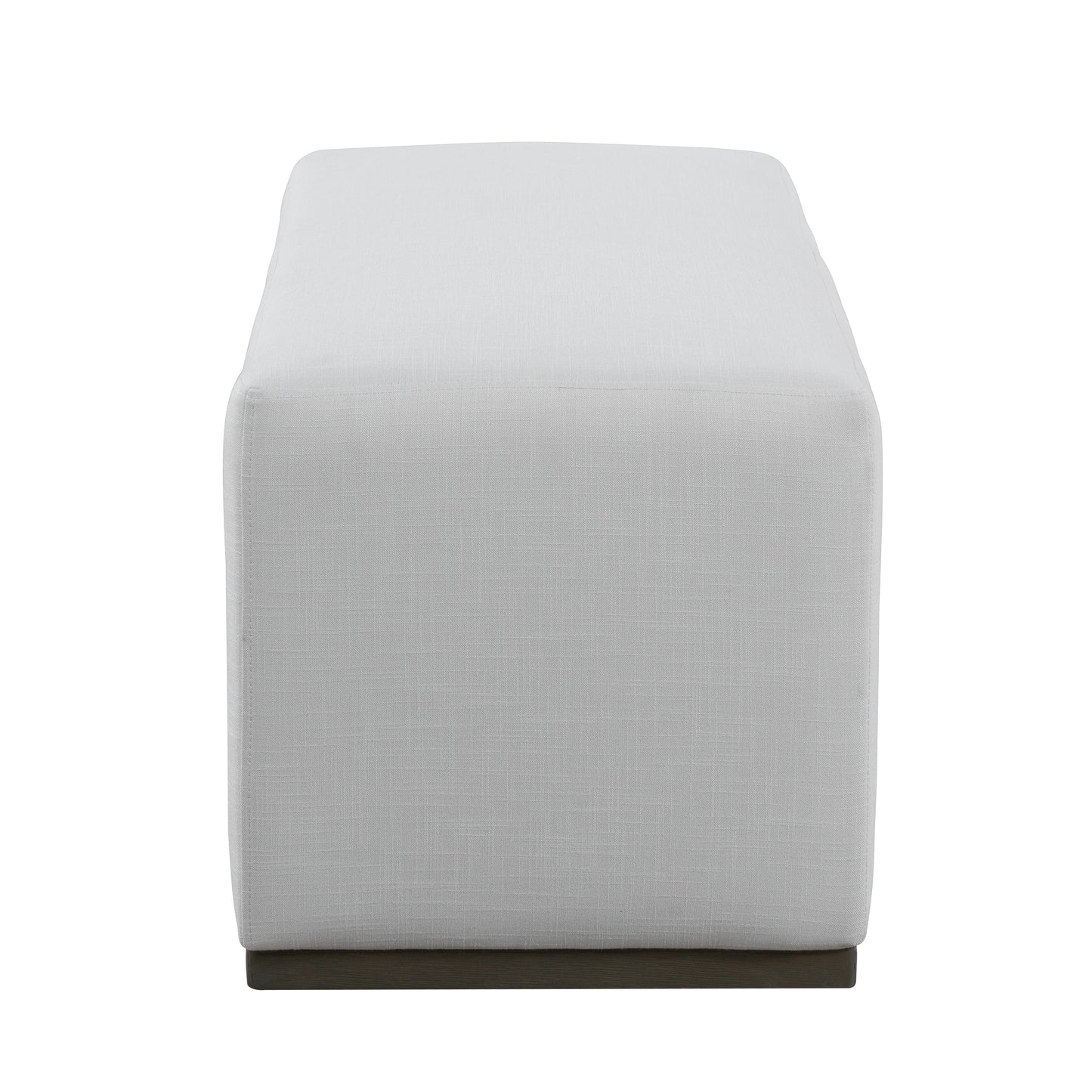 Simple and Elegant Footstool Bench in light gray linen, with dark wood base, HouseOfZazla on Tampa Home & Garden Store
