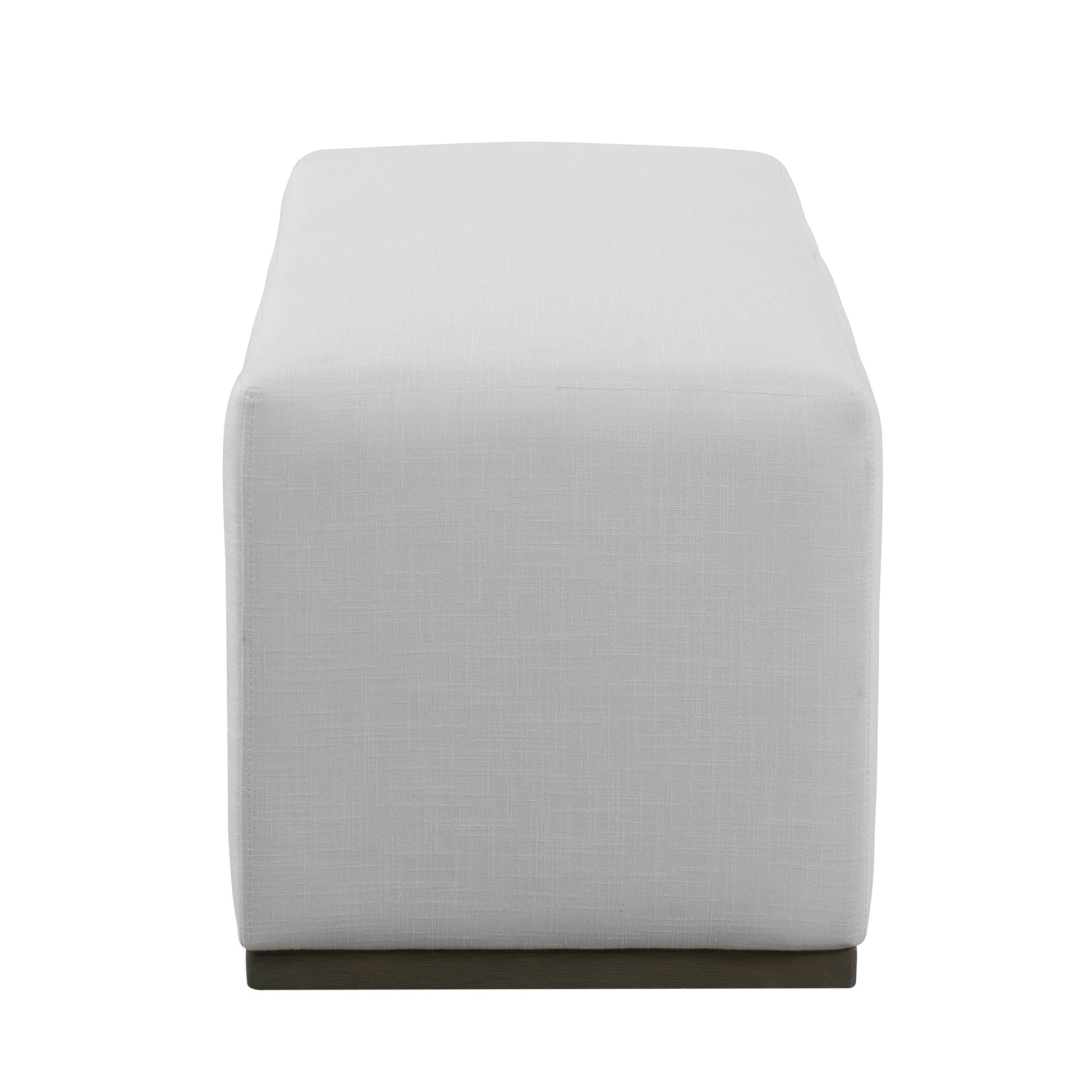 Simple and Elegant Footstool Bench in light gray linen, with dark wood base, HouseOfZazla on Tampa Home & Garden Store