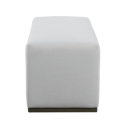Simple and Elegant Footstool Bench in light gray linen, with dark wood base, HouseOfZazla on Tampa Home & Garden Store