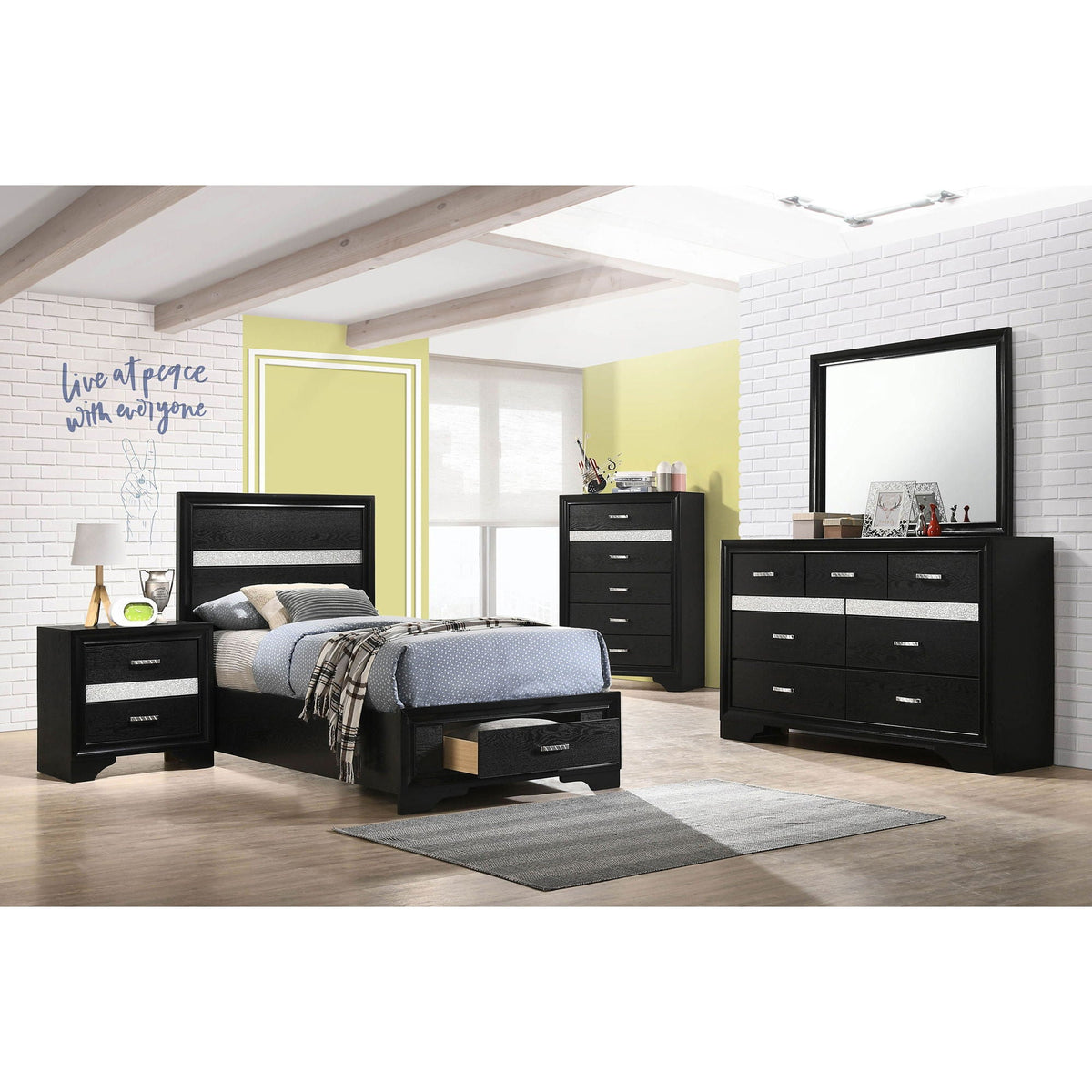 Urbana storage panel bed in black with built-in under-bed drawers and matching dressers on Tampa Home & Garden Store