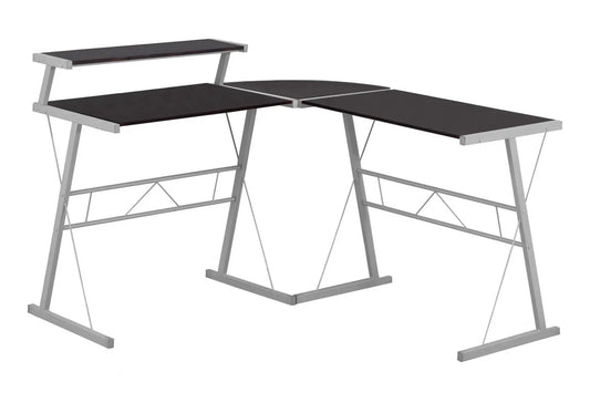 Corner desk, L-shaped, two-panel black desktops with silver frame, Unique Piece Furniture on Tampa Home & Garden Store