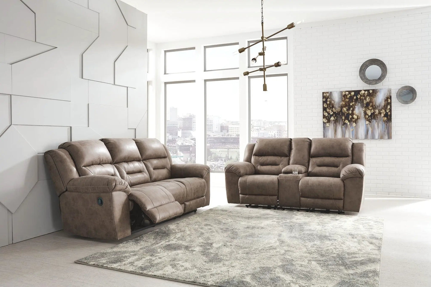 Stoneland reclining two-piece brown leather sofa and loveseat by Unique Piece Furniture on Tampa Home & Garden Store