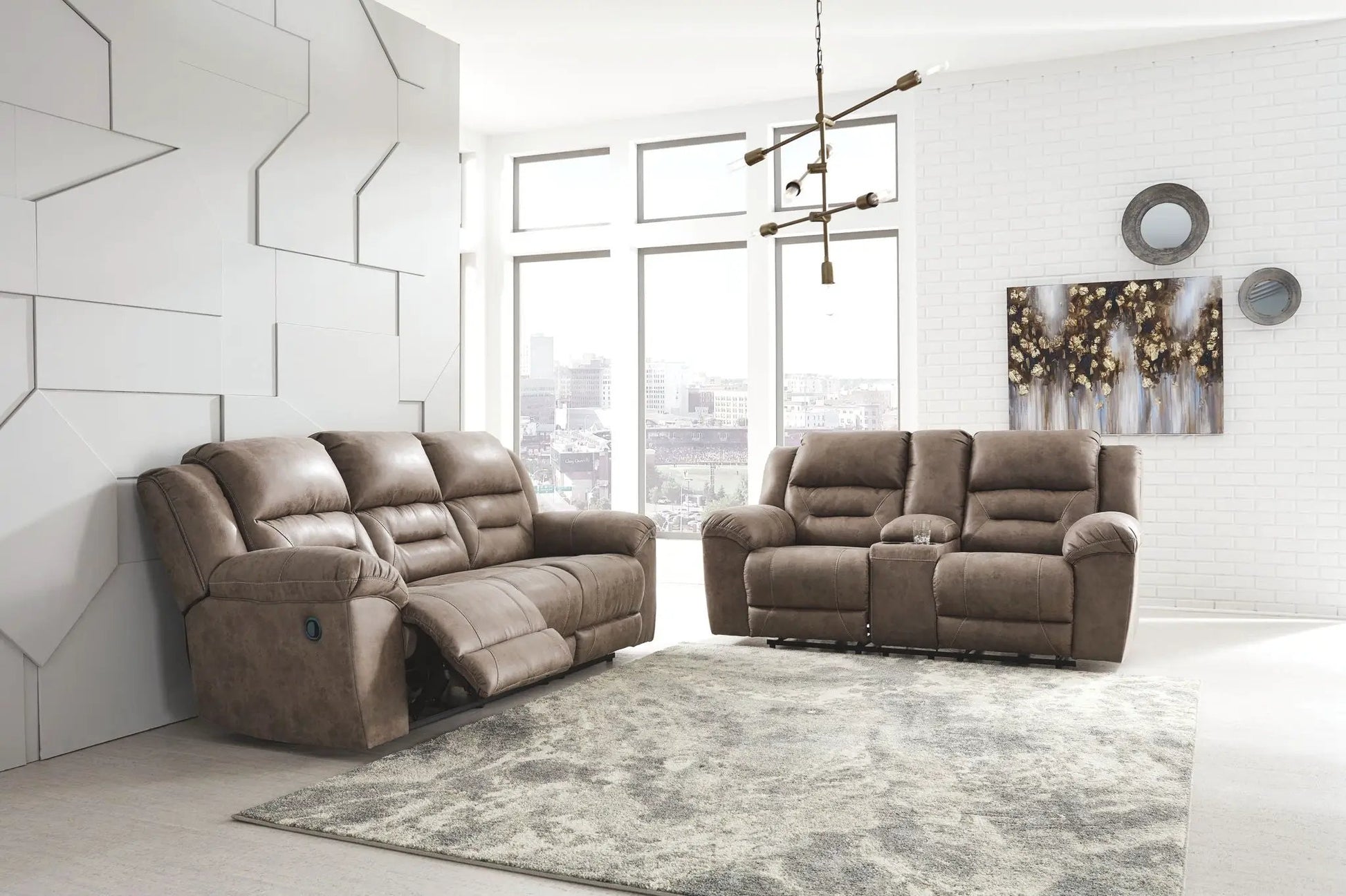 Stoneland reclining two-piece brown leather sofa and loveseat by Unique Piece Furniture on Tampa Home & Garden Store