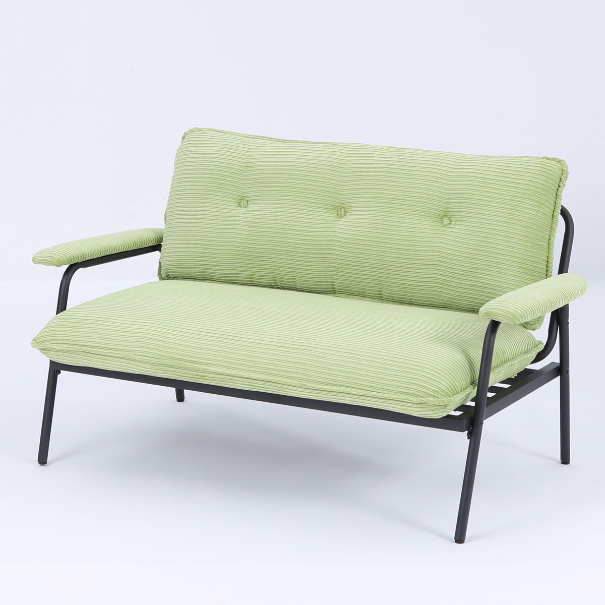 Modern metal frame stationary sofa with lime green ribbed cushions and sponge filling on Tampa Home & Garden Store