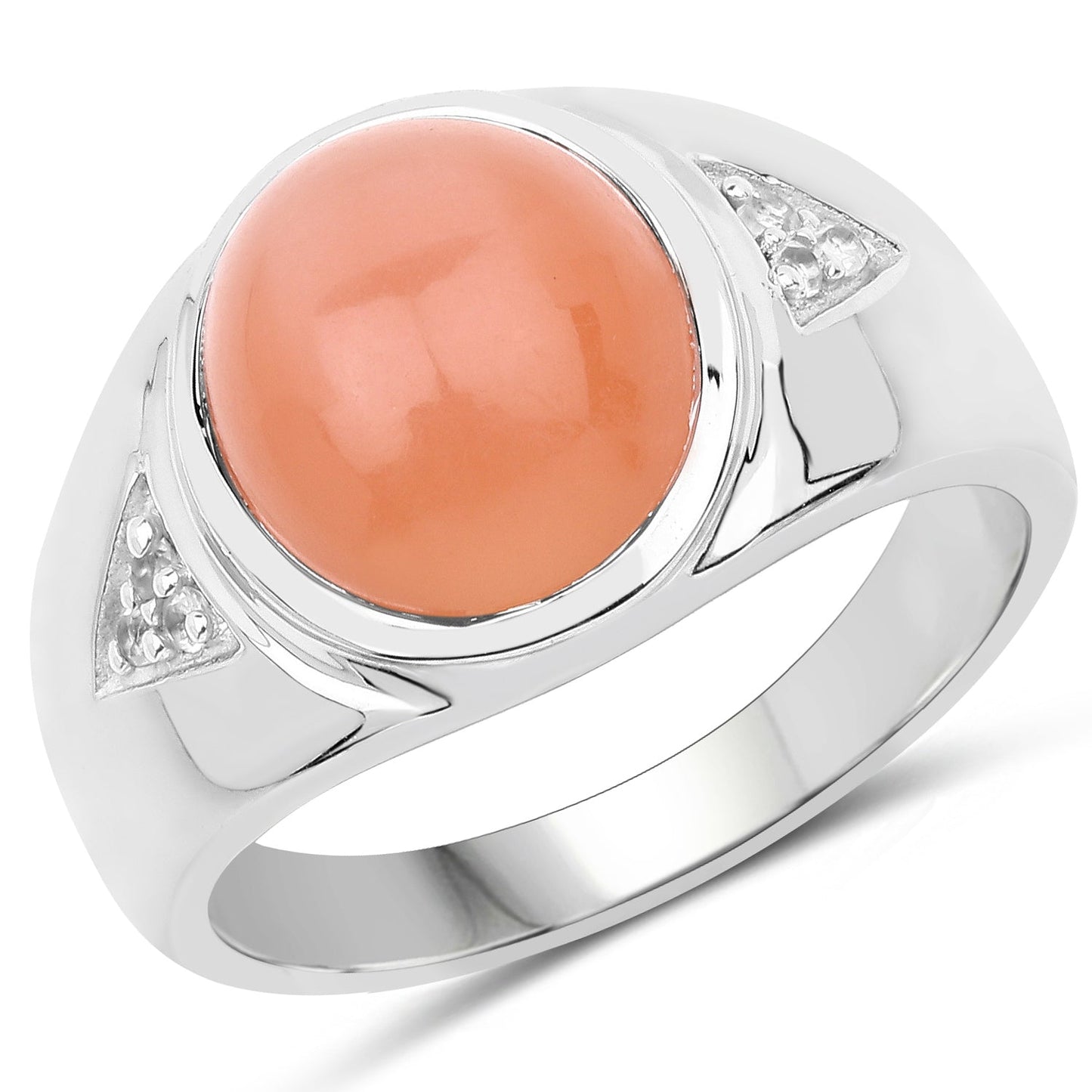 Ring Peach Moonstone 6.59ct with White Topaz in .925 sterling silver band by Bids.com on Tampa Home & Garden Store