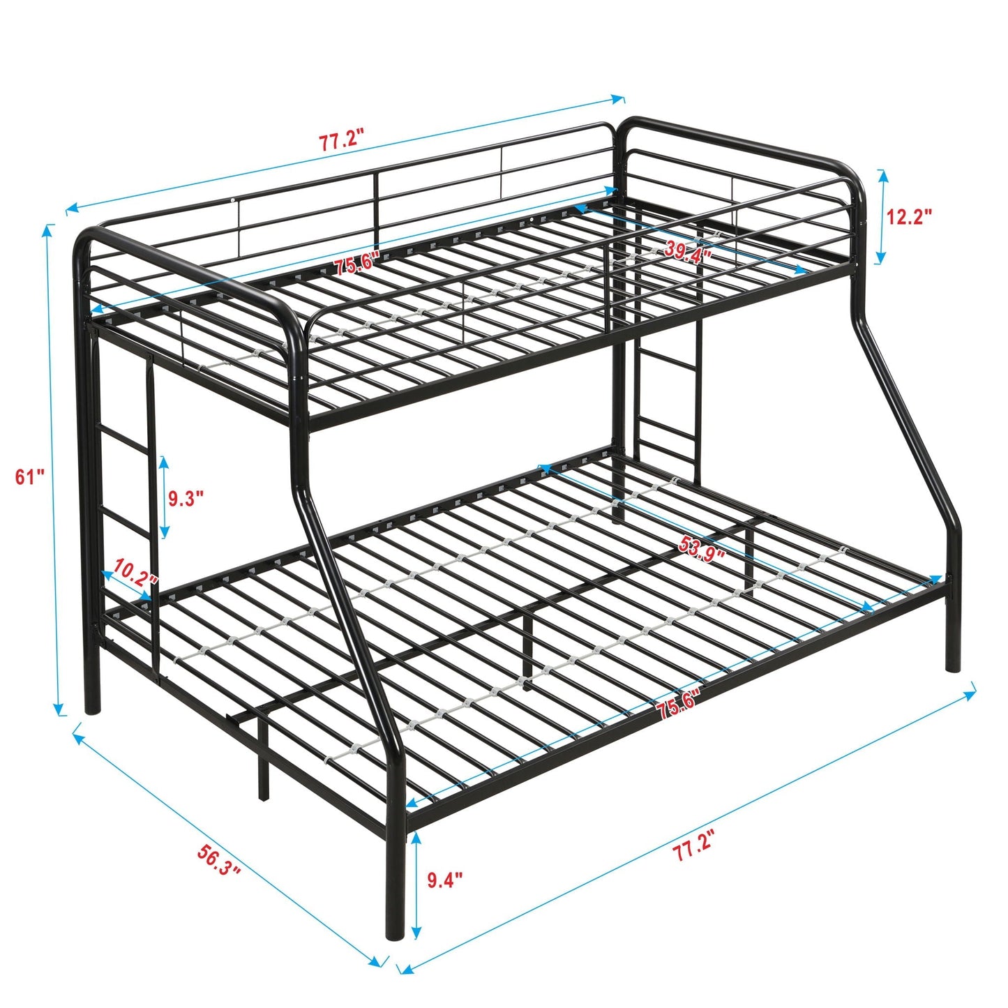 Modern Metal Twin Over Full Bunk Bed and Trundle