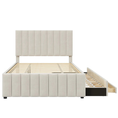 Upholstered Bed with Twin Trundle and 3 Drawers