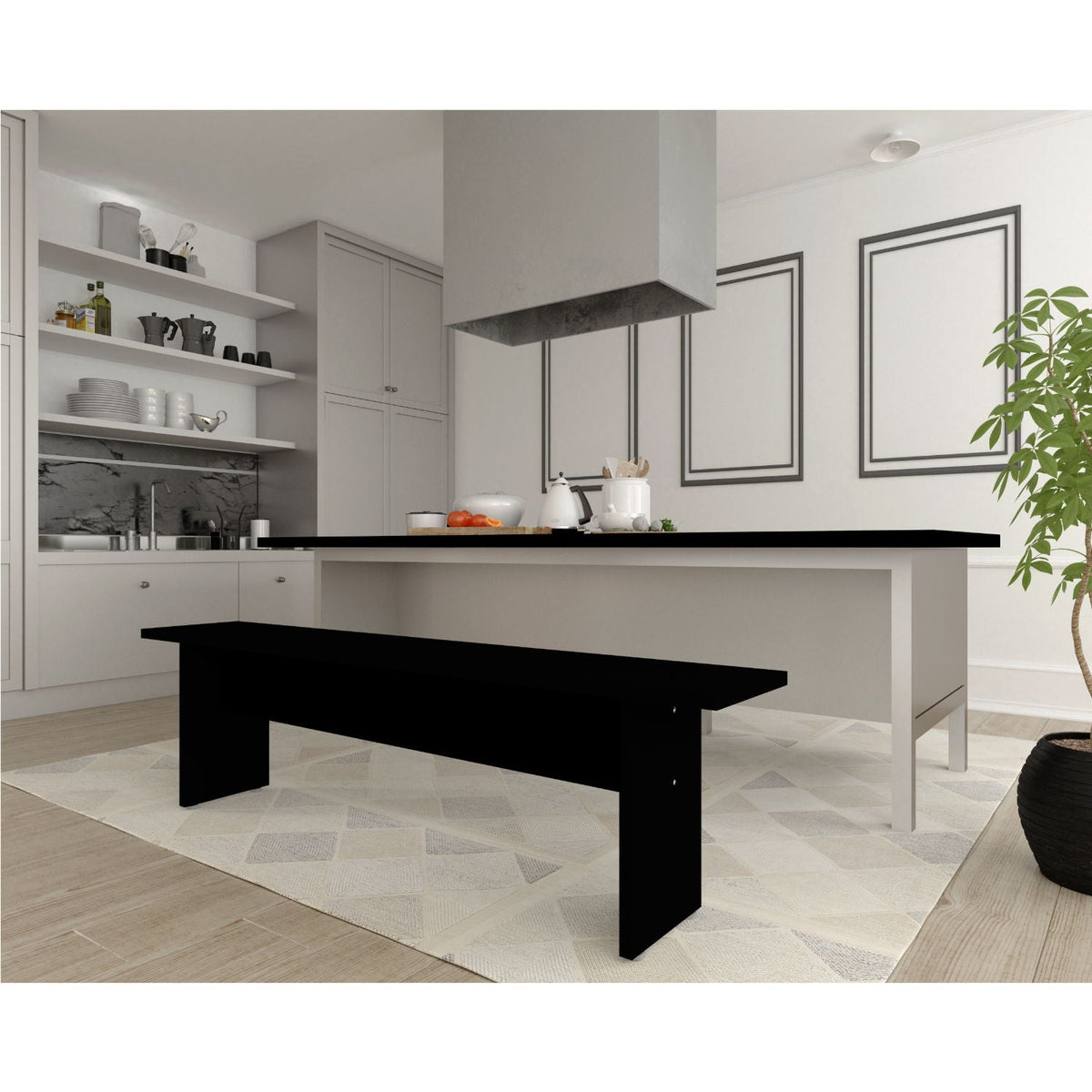 Nomad Dining Bench for 2 in black wood; compact modern kitchen seating on Tampa Home & Garden Store