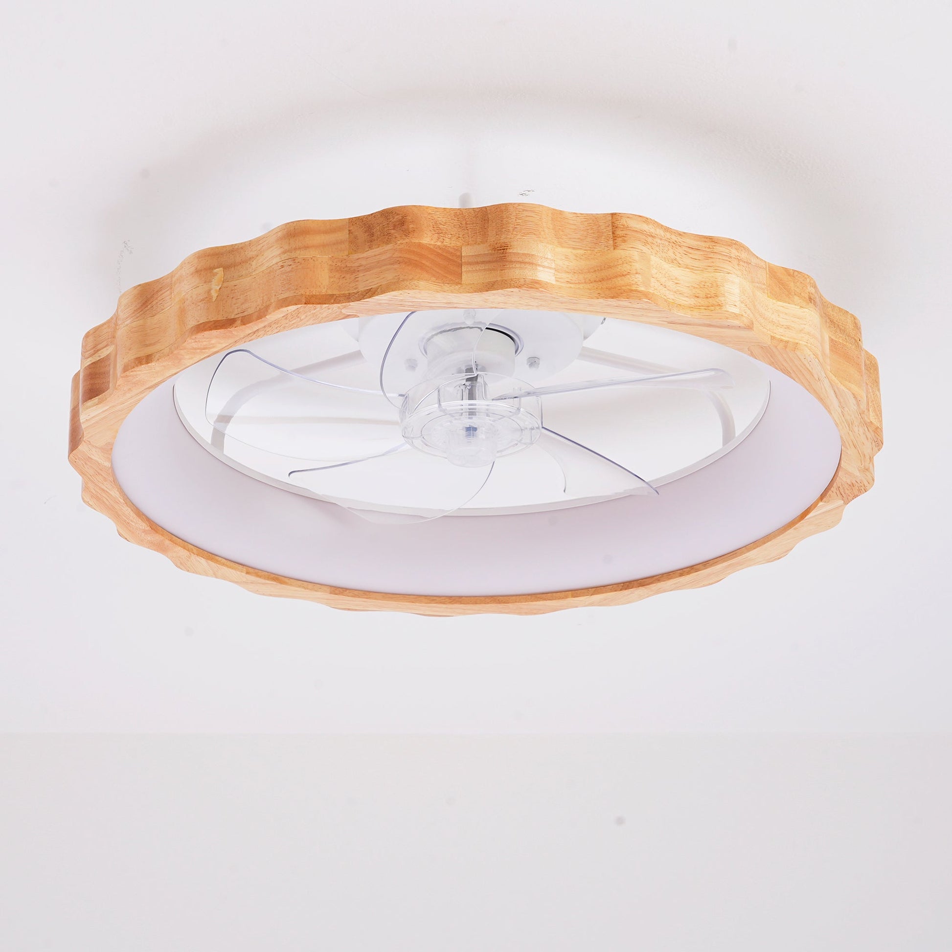 20-inch Plum Blossom flush mount ceiling fan with wood scalloped rim and glass light kit remote HouseOfZazla on Tampa Home & Garden Store