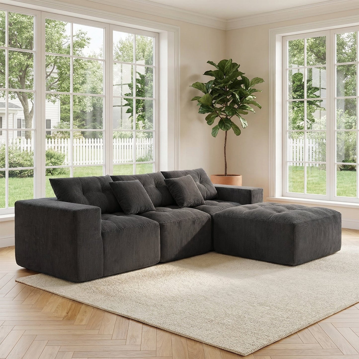 Vintage Corduroy L Shaped Sofa and Modular Frame