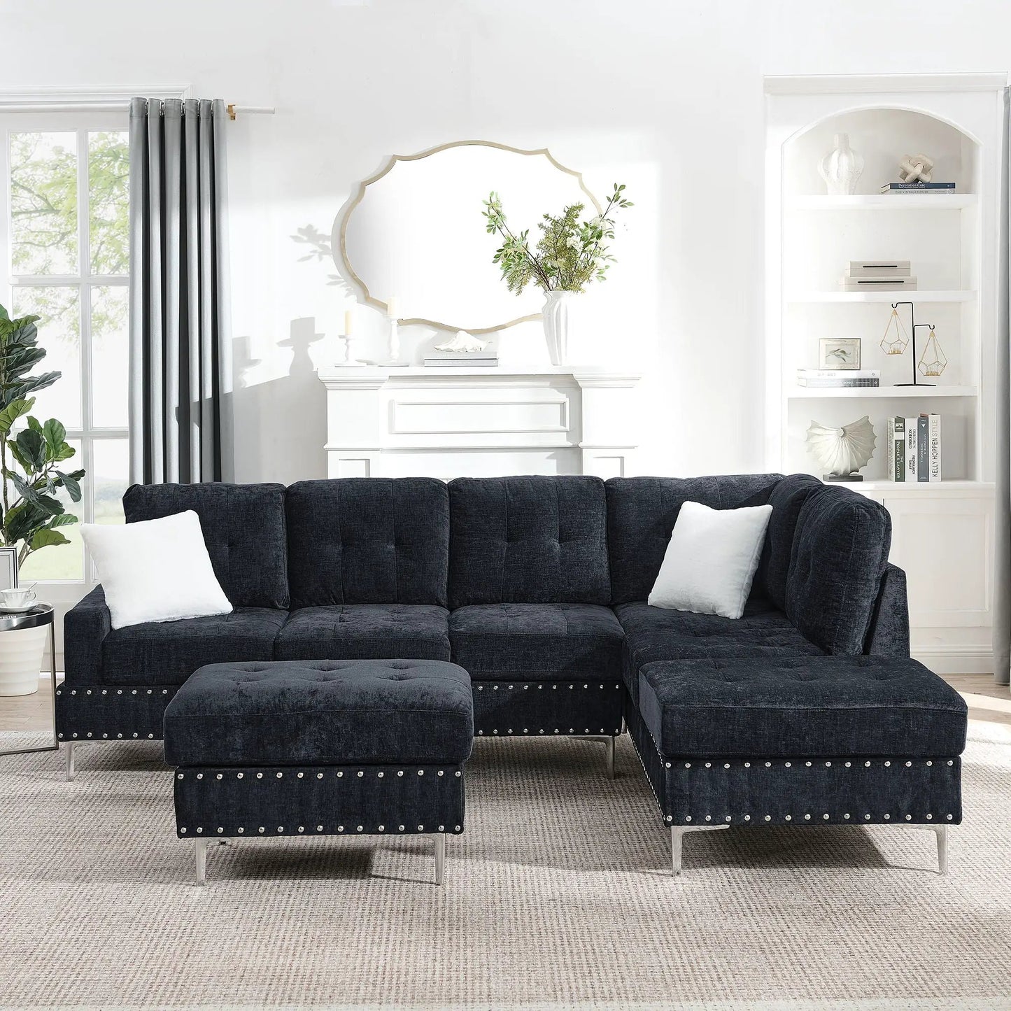 L Shaped Sofa with Chaise and Storage Ottoman