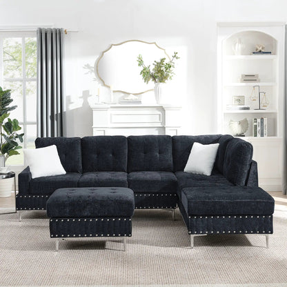 L Shaped Sofa with Chaise and Storage Ottoman