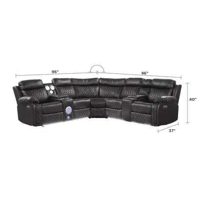 Lacrosse power reclining sectional sofa by HouseOfZazla black leather on Tampa Home & Garden Store