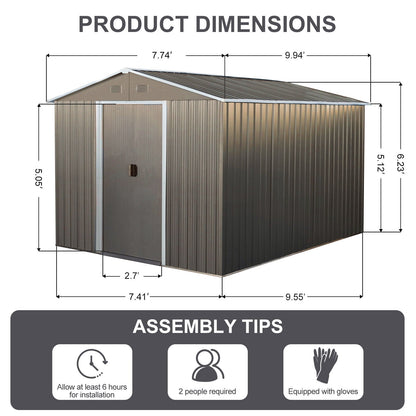 Galvanized Outdoor Metal Storage Shed and Gray