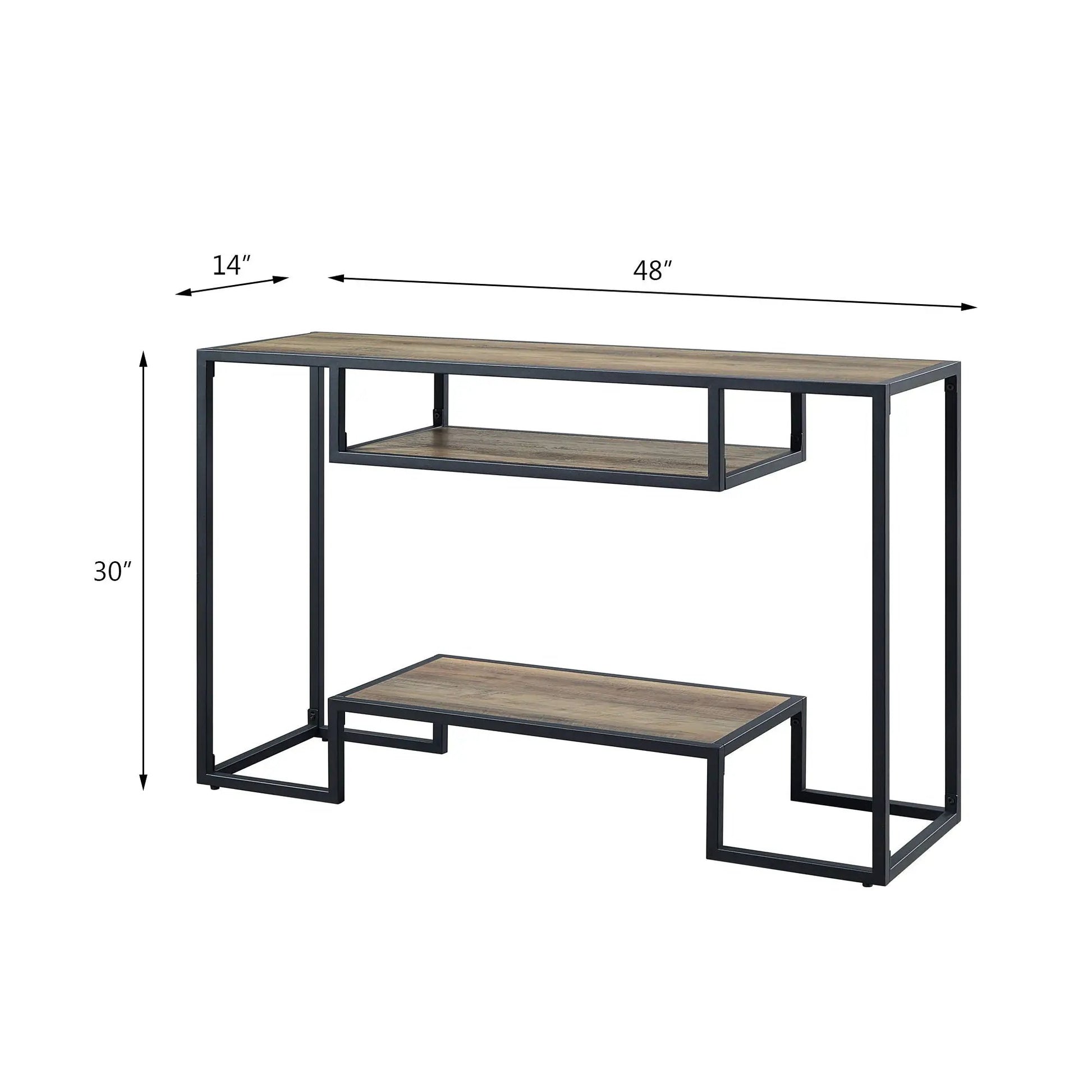 Idella sofa table rustic oak top with black frame 48 in long 30 in high Unique Piece Furniture on Tampa Home & Garden Store