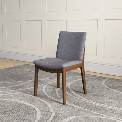 Mid-Century Modern dining chair with solid wood frame and gray fabric upholstery on Tampa Home & Garden Store