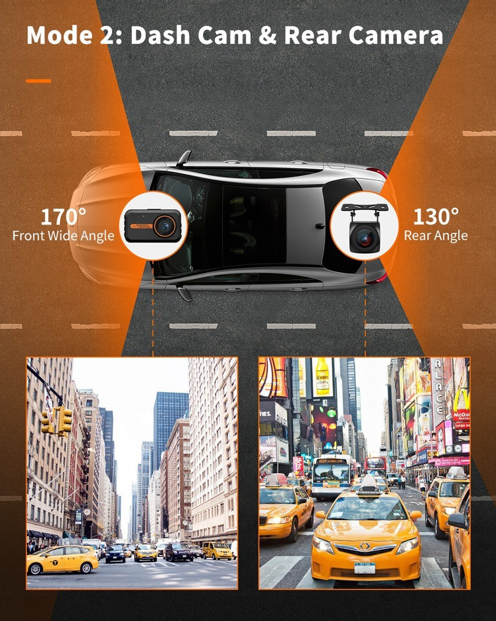 Dash cam front and rear dual camera in black with orange highlights, 1080P FHD by Sell My Stuff on Tampa Home & Garden Store