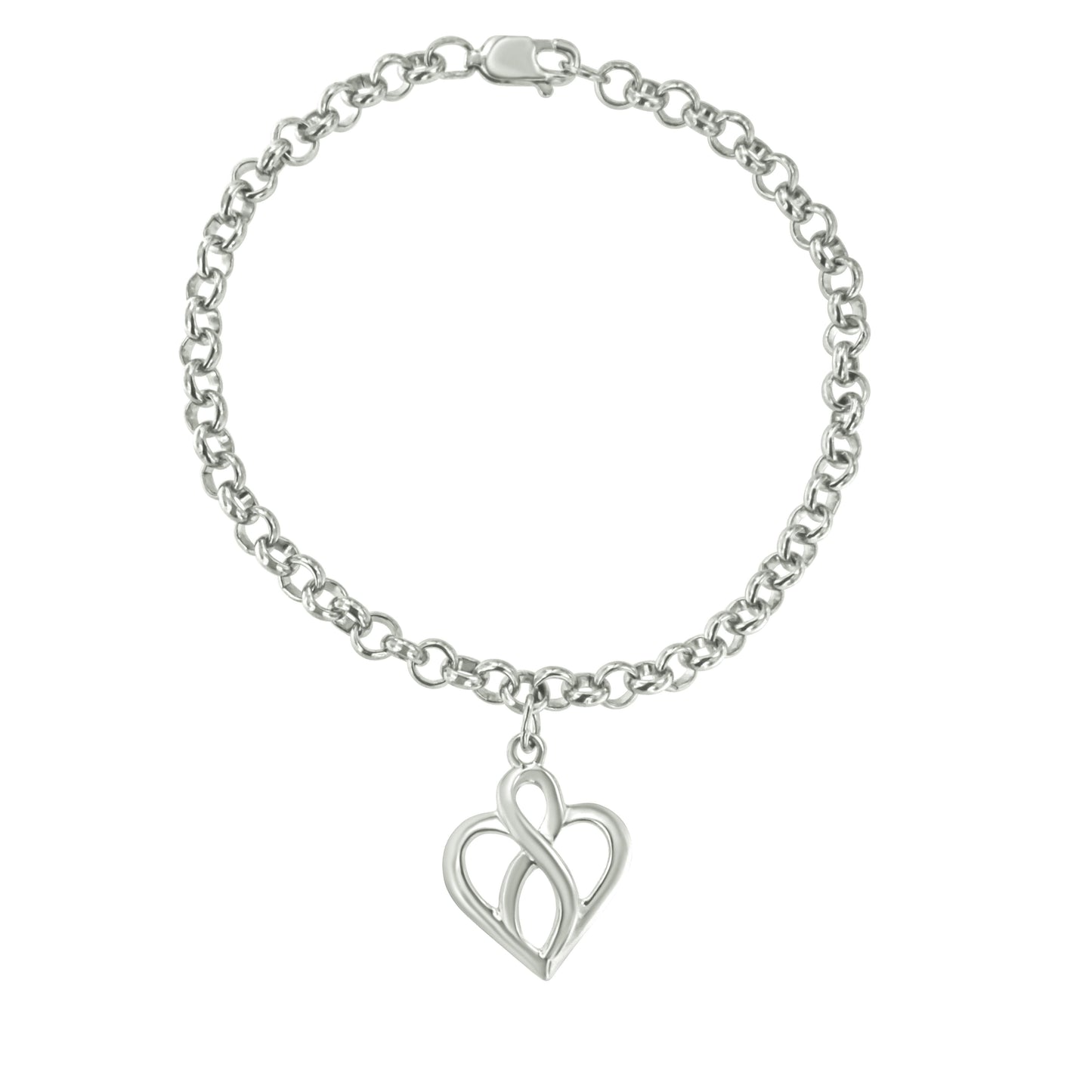 Sterling silver open heart with vertical infinity charm bracelet, size 7 on Tampa Home & Garden Store