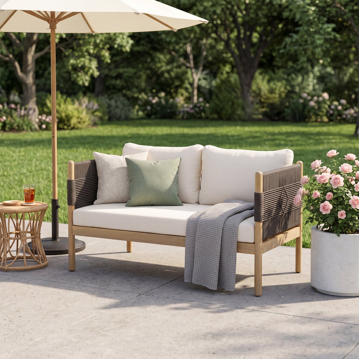 Acacia Loveseat With Diamond Rope And Cushions