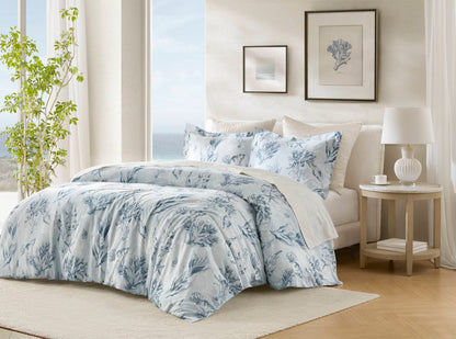 King duvet cover set navy blue botanical print in 100% cotton sateen on Tampa Home & Garden Store