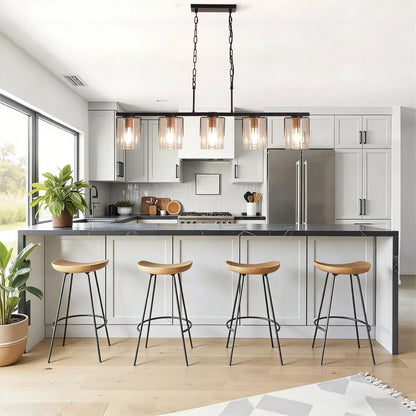 Adjustable Pendant Lighting with Wood Grain