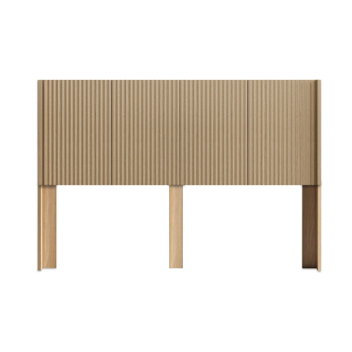 Modern wide wall-mounted fluted panel headboard in light brown wood finish by HouseOfZazla on Tampa Home & Garden Store