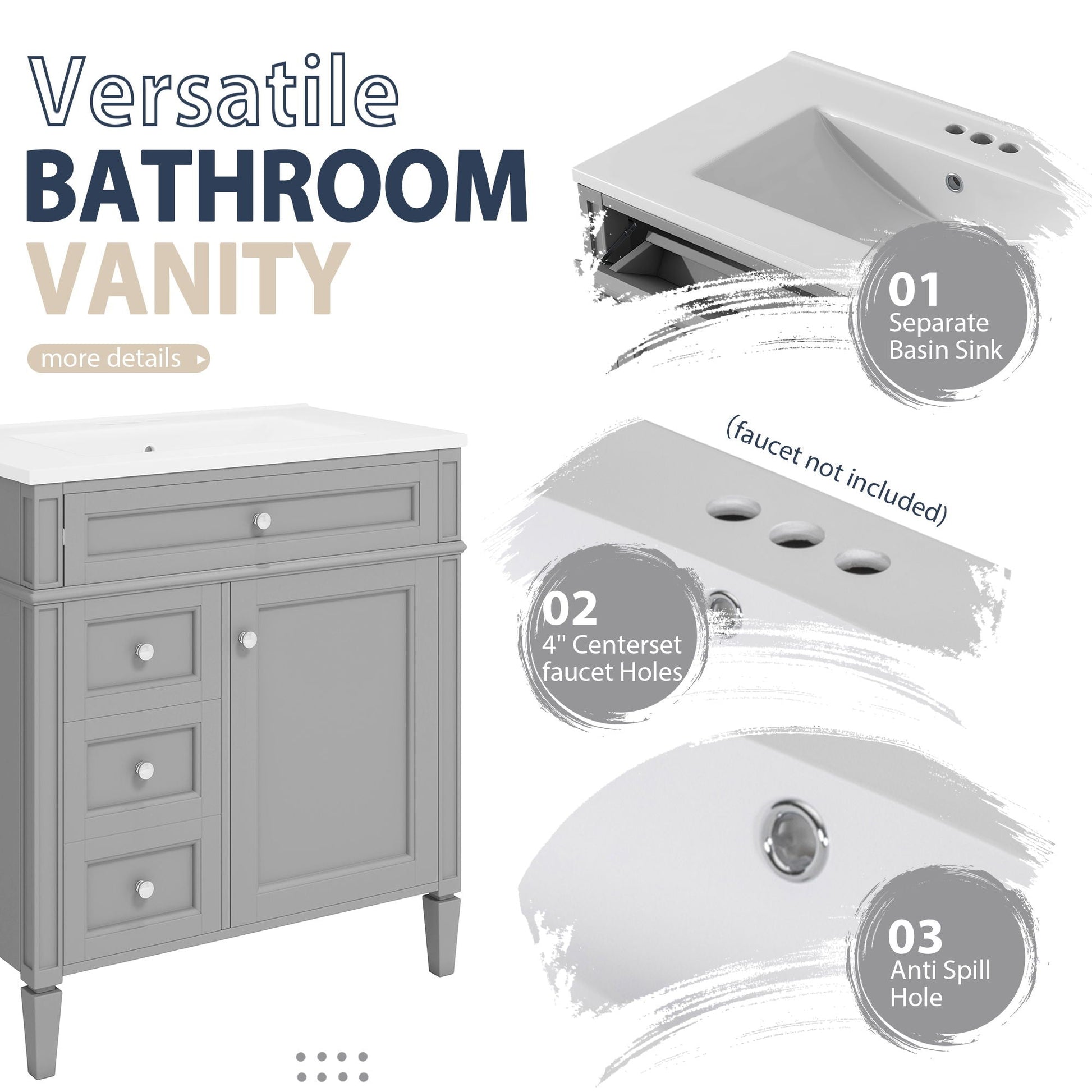 Bathroom vanity with medicine cabinet by HouseOfZazla in gray with 2 soft-close doors 4 drawers on Tampa Home & Garden Store