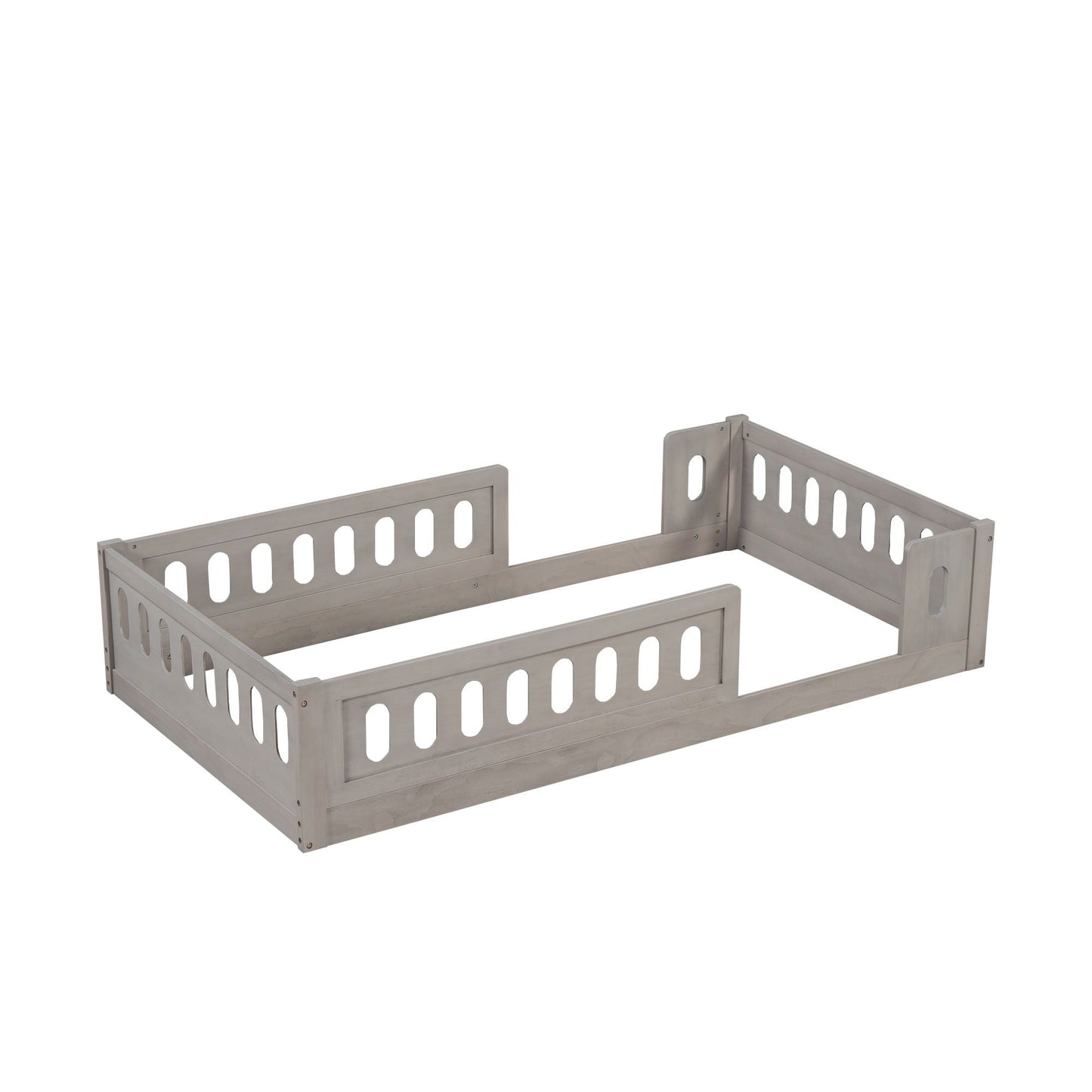 HouseOfZazla platform bed frame with guardrails in gray metal on Tampa Home & Garden Store