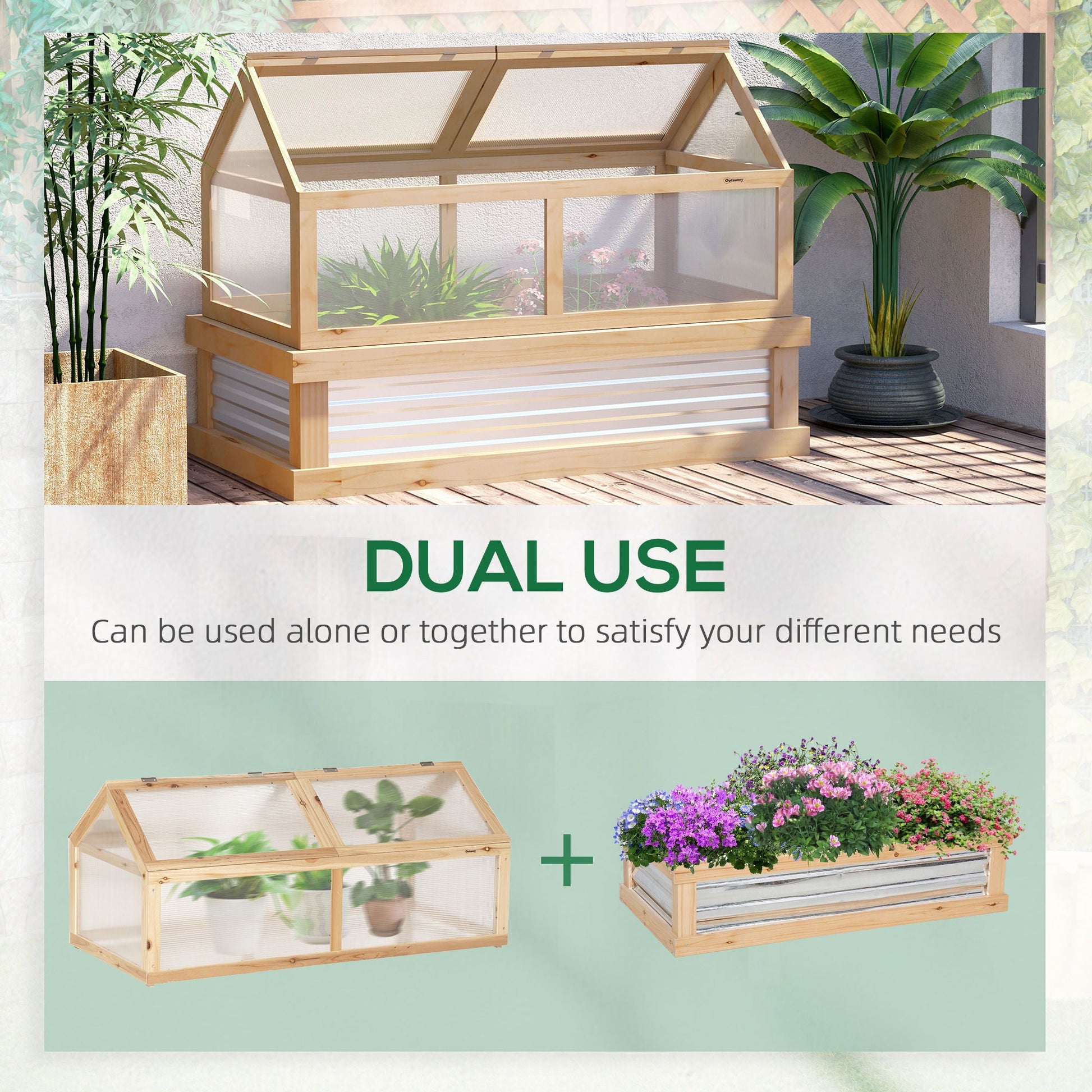 Outsunny raised wooden garden bed with polycarbonate greenhouse, natural finish, 48x24x32 on Tampa Home & Garden Store