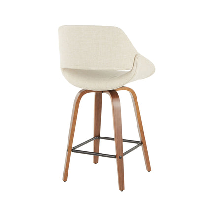 Fabrico Counter Stool Set of 2, beige fabric, wood legs, metal footrest by HouseOfZazla on Tampa Home & Garden Store