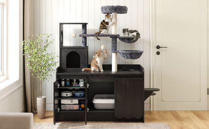 50.6 inch cat tree with litter box enclosure and sisal posts atop storage cabinet with cats on Tampa Home & Garden Store