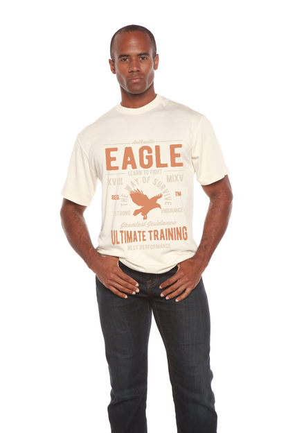 Men's Eagle graphic T-shirt in cream bamboo viscose/organic cotton blend, short sleeves on Tampa Home & Garden Store