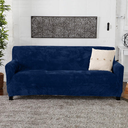 Velvet Stretch Slipcover Gale Collection sofa cover in deep blue velvet by Great Bay Home on Tampa Home & Garden Store