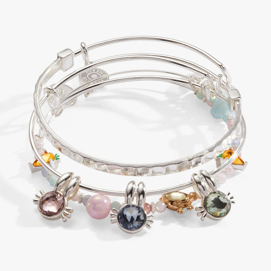 Crystal Bunny Bangles set of 3 by Alex and Ani, silver-tone bracelets with multicolored crystals on Tampa Home & Garden Store