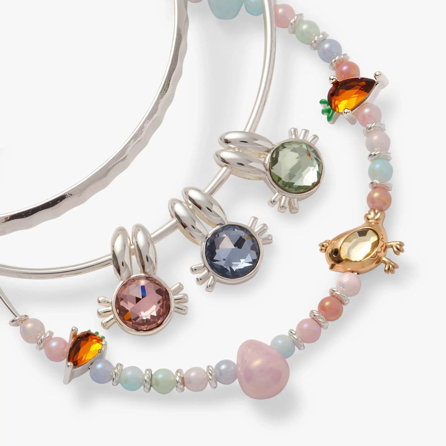 Crystal Bunny Bangles Set Of 3 With Charms