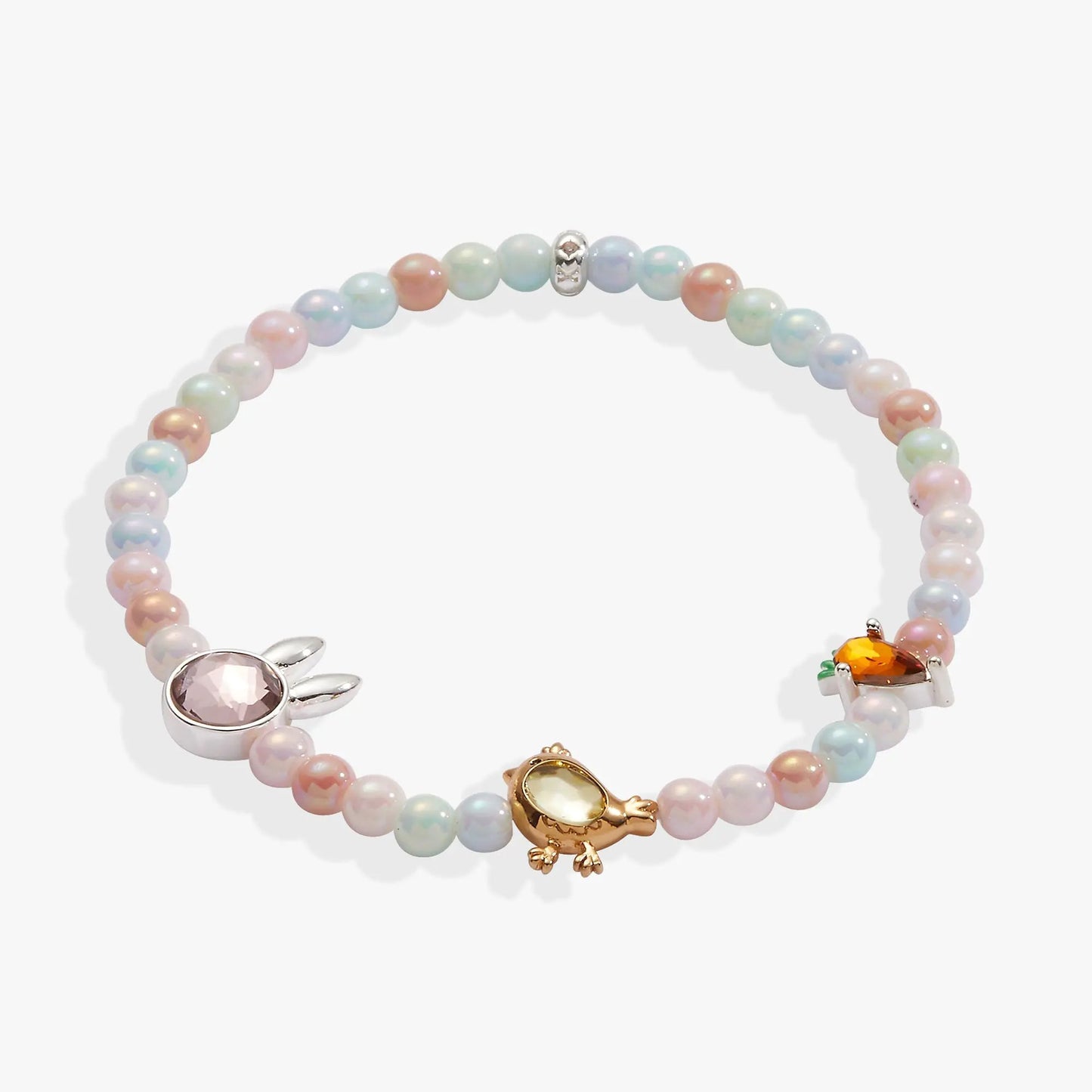 Crystal Bunny Stretch Bracelet by Alex and Ani with pastel pearl beads and a bunny charm on Tampa Home & Garden Store